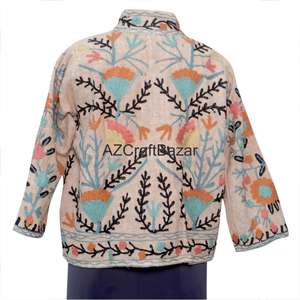 Blouson en coton tricoté pour femme, motif floral vintage, broderie Suzani TNT multi-saison, écologique, respirant, séchage rapide, col en V - Product Image 5