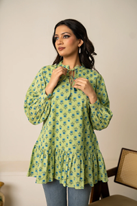 เสื้อทูนิคผ้าฝ้ายพิมพ์ลายดอกไม้สไตล์โบฮีเมียนสำหรับผู้หญิง |   เสื้อเชิ้ตแขนยาวสไตล์ลำลองแบบผูกด้านหน้า ลายชนเผ่า สำหรับผู้ซื้อส่งออกขายส่ง - Product Image 2