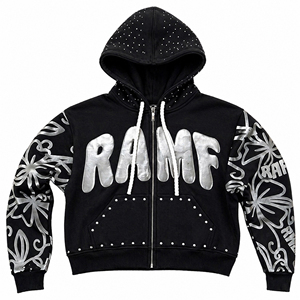 Y2K Zip New American New Fashion Letter Print Design Vintage 100% Cotton Hooded Street Wear Long Sleeve Puff Print Hoodie - Product Image 5