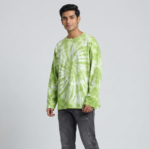 Camiseta de hombre con lavado ácido, de manga larga, de algodón con efecto desgastado por el sol, cuello redondo, corte regular, estilo casual urbano, ajuste holgado - Product Image 1