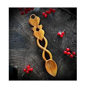 VINTAGE WOOD SPOON WITH ATTRACTIVE HEART SHAPE AND MULTIPLE EXOTIC SHAPES WOODEN SPOON HAND CARVED IN VIETNAM - Product Image 1