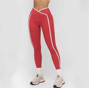 High Waist Leggings With White Stripe Seamless Knitted Sporty Full Length Women's Yoga Pants Compression <b>Tummy</b> <b>Control</b> - Product Image 1