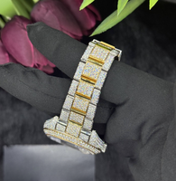 Reloj de Lujo con Cristal de Cuarzo y Moissanita VVS Helada de 40 mm, Estilo Antiguo y Ejecutivo, con Correa de Oro Amarillo de 20 mm |   Probador de Diamantes