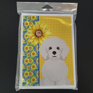 Summer Sunflowers Bichon Frise Whimsical A7 Tarjetas de felicitación Paquete de 8 tarjetas de notas en blanco con sobres Tamaño 5x7 - Product Image 3