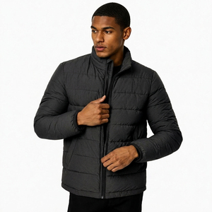 Chaqueta Acolchada Negra con Cuello Alto, Cierre de Cremallera, Resistente al Viento, Abrigo de Invierno, Corte Regular, Relleno de Poliéster, Estilo Casual - Product Image 5