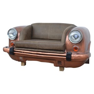 Sofá de Cuero Genuino de Primera Calidad con Diseño de Asiento Delantero de Auto Clásico |   Sofá de 2 Plazas Hecho a Mano de Estilo Industrial Automotriz |   Muebles de Salón Retro de Lujo - Product Image 4