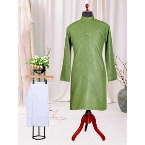 VÊTEMENTS FORMAUX IMPRIMÉ EN SOIE TRAVAIL HOMME KURTA AVEC PAYJAMA VERT - Product Image 1