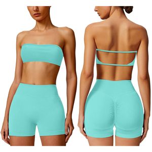 Seamless Yoga <b>Set</b> 2 Piece High Waist Crop Top & Shorts Solid Color Butt Sport Wear for Women Yoga <b>Set</b> - Product Image 1