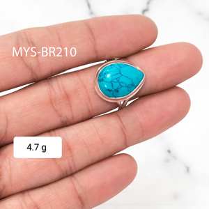 แหวนเงินประดับพลอยเทอร์ควอยซ์ทรงลูกแพร์ธรรมชาติขนาดใหญ่ ราคาขายส่ง - Product Image 1