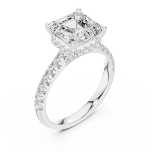 Anillo de Compromiso de Oro Blanco de 14K con Diamante Cultivado en Laboratorio de Corte Asscher y Engaste de Cuatro Puntas, con Banda Pavé - Product Image 5
