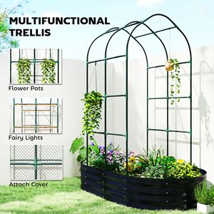 Jardinera metálica galvanizada para exterior, 5 x 3 x 6 pies, cama de cultivo elevada, con arco de trellis, fondo abierto, gris oscuro, con vallas y puertas de trellis - Product Image 5