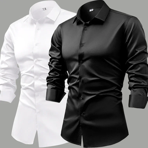 Camisa Blanca de Manga Larga para Hombre, Poliéster/Algodón, Primavera 2026, Estilo Casual y Formal de Alta Gama, 260 Gramos, Tejido de Punto - Product Image 3