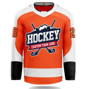 Maillot de hockey personnalisé blanc, noir, jaune, imprimé par sublimation, col en V, manches longues, unisexe, adulte, respirant, en polyester, vêtements de hockey sur glace - Product Image 3