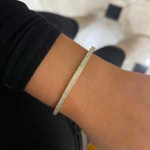 กำไลข้อมือเพชรทรงกลม 1 กะรัต สองแถว เพชรเลี้ยงในห้องปฏิบัติการ ทองคำแท้ 14K สำหรับเจ้าสาว งานแต่งงาน หรูหรา สง่างาม เครื่องประดับทองคำชั้นดี - Product Image 6