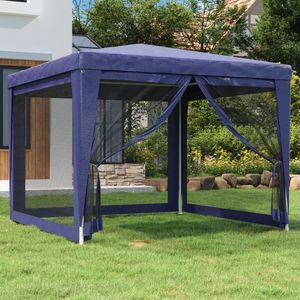 Carpa azul de 9,8 'x 9,8' HDPE para bodas y fiestas con 4 paredes laterales de malla - Product Image 1