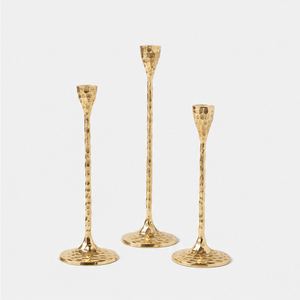 Juego de 3 Portavelas Cónicos de Latón Dorado Martillado de Lujo, Elegantes Candelabros de Metal para Decoración Moderna del Hogar - Product Image 3