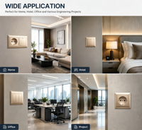 Interrupteur mural doré standard UE 10A 250V IP20 ignifuge 2 modules moderne en PC pour maison et hôtel
