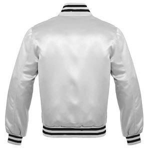 Mens Classic Satin Varsity Bomber <b>Jacket</b> <b>Silver</b> Orange White Collection Striped Ribbed Trim Snap Button Sporty Letterman - Product Image 4