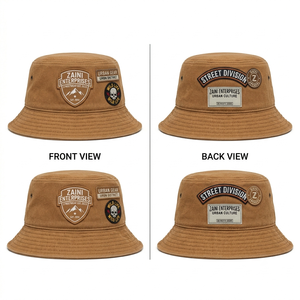 Chapeau Bob Unisexe en Toile de Coton Lourde 300 GSM Marron Camel avec Patch Brodé 3D et Logo Thermocollé OEM ODM ZAINI - Product Image 1