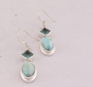 925 Sterling <b>Silver</b> Larimar Blue Topaz <b>Earrings</b> Natural Gemstone Drop <b>Dangle</b> Jewelry Wholesale Handmade Geometric <b>Earring</b> - Product Image 2