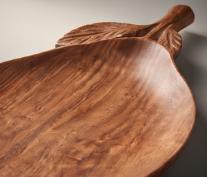 Plato de servir de madera hecho a mano con forma de pera y diseño de hojas, estilo clásico, plato de forma irregular para el hogar, restaurantes y eventos. - Product Image 2