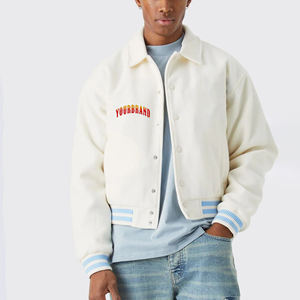 Veste universitaire personnalisée pour homme, couleur crème, col rabattu, fermeture boutonnée, style décontracté, coupe classique, couleur unie, en coton, pour l'automne - Product Image 1