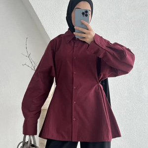 Camisa de Manga Larga para Mujer, Cuello Camisero, Corte Holgado, Color Sólido, Blusa de Algodón de Longitud Completa, Estilo Minimalista - Product Image 3