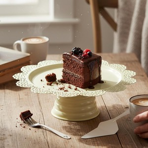 Elegant <b>White</b> Round <b>Cake</b> Display <b>Stand</b> Decorative Metal Pedestal with Floral Border for Premium Dessert Presentation and Home - Product Image 1