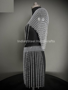Ensemble haut et jupe en maille d'acier inoxydable plaqué argent, armure médiévale de mode, technique de soudure 3D complète - Product Image 3