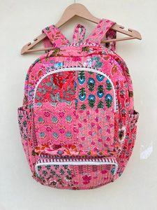 Sac à dos matelassé rayé pour filles, sac d'école en coton fait main, sac de voyage léger multi-poches, style bohème, 20 pouces - Product Image 4