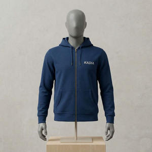 Sweat-shirt à capuche homme en coton lourd de haute qualité 450 GSM, bleu marine, fermeture éclair, personnalisable avec logo, streetwear. - Product Image 2
