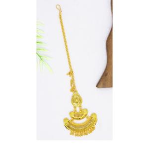 Tocado nupcial tradicional indio o Maang Tikka en diseño chapado en oro, ideal para bodas y festivales. - Product Image 3