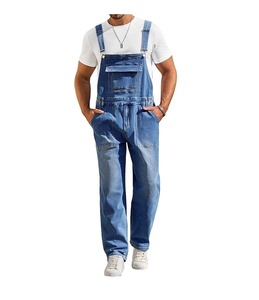 Men's Baggy Denim Bib Overalls Vintage Contrast Breathable Work <b>Dungarees</b> Sloppy Coveralls Big Pockets Casual Wear Construction - Product Image 1