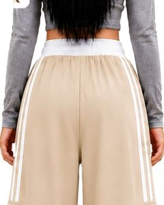 Pantalones Cargo de Pierna Ancha para Mujer, Color Beige Arena, Personalizados por el Fabricante, con Rayas Laterales Blancas, Cintura Alta, Corte Holgado, Estilo Casual Urbano - Product Image 6