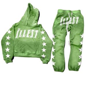 Pantalones Deportivos Holgados y Sudadera con Capucha de Corte Cuadrado, Lavado Ácido, Decoloración al Sol, Diseño Personalizado con Pedrería, Conjuntos Deportivos - Product Image 2