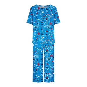 Conjunto de Pijama de Punto a Rayas Rosas para Mujer, Manga Corta, Cuello Redondo, Ropa de Dormir Informal de Verano, Cintura Elástica, Pantalón de Tres Cuartos - Product Image 5