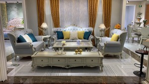 Elegant French Classic <b>Sofa</b> Set with Hand Carved Teak <b>Wood</b> <b>Frame</b> Luxury Living Room Furniture for Villa and Hotel - Product Image 5