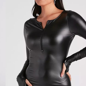 Blouse Style Real Leather Dress with Attachable Skirt Women Sexy Evening Fetish Clubwear Manufacturer Leather Dress For Women - Product Image 5