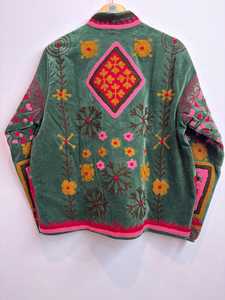 Handmade Suzani <b>Kantha</b> Boho Embroidered Cotton <b>Jacket</b> Handmade Floral Coat Designer Velvet Suzani <b>Jacket</b> - Product Image 4