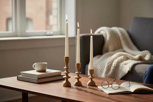 Wooden Candle Holder Set of 3 for Home & Table Decor Handmade Acacia Wood Luxury Homeware Natural Style Candle Stand - Product Image 3