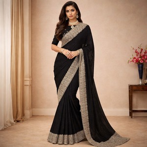Nouvelle Collection : Saree Indien Moderne en Georgette pour Femme, Broderie Zari, Longueur Ras du Sol, Idéal Diwali/Mariage/Fête, Infroissable et Séchage Rapide - Product Image 2