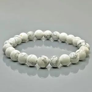Natural Howlite 8mm Smooth Ball AA Grade Beads Trendy Unisex Gift <b>Stretch</b> <b>Bracelet</b> Healing Jewelry Wholesale - Product Image 3