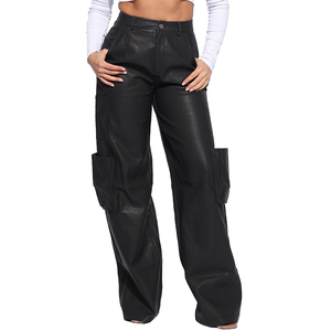 Pantalon cargo en cuir pour femme, multi-poches, décontracté, streetwear, séchage rapide, pour la randonnée, vente en gros OEM - Product Image 2