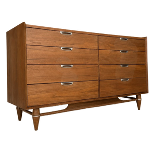 Commode double à 8 tiroirs en noyer massif de style Mid-Century Modern – Meuble de rangement vintage de style credenza - Product Image 1