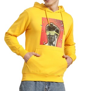 Sudadera con Capucha Amarilla para Hombre de Primera Calidad con Estampado Gráfico, Bolsillo Delantero, Estilo Casual para Otoño, Corte Regular, Felpa de Algodón - Product Image 1