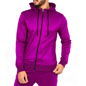 Sweat-shirt à capuche zippé pour homme, coupe ajustée, décontracté, en polyester tricoté, couleur rouge - Product Image 5
