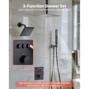 Système de douche thermostatique à effet pluie de 12 pouces à montage au plafond, douchette murale de 6 pouces, accessoires de douche SP 12 pour salle de bain - Product Image 2