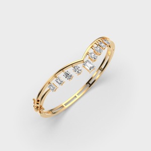 IGI Certified Lab Grown Emerald & Oval Diamond V-Shaped Dangle <b>Bangle</b> <b>Bracelet</b> in 14K Yellow / White / Rose Gold - Product Image 2