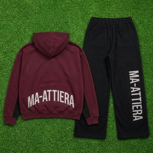 <b>Men</b> <b>Burgundy</b> Oversized Zip Up <b>Hoodie</b> and Wide Leg Sweatpants Two Piece Tracksuit Set - Product Image 6