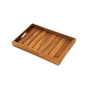 Plateau de service rectangulaire en bois d'acacia massif de qualité supérieure, plateau de petit-déjeuner en bois, plateau de présentation pour table basse ou ottoman, plateau fait main - Product Image 5